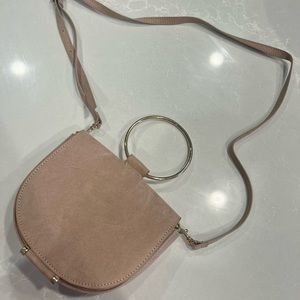 BANANA REPUBLIC Suede Look Ring Handle Shoulder Bag - Nude / Beige